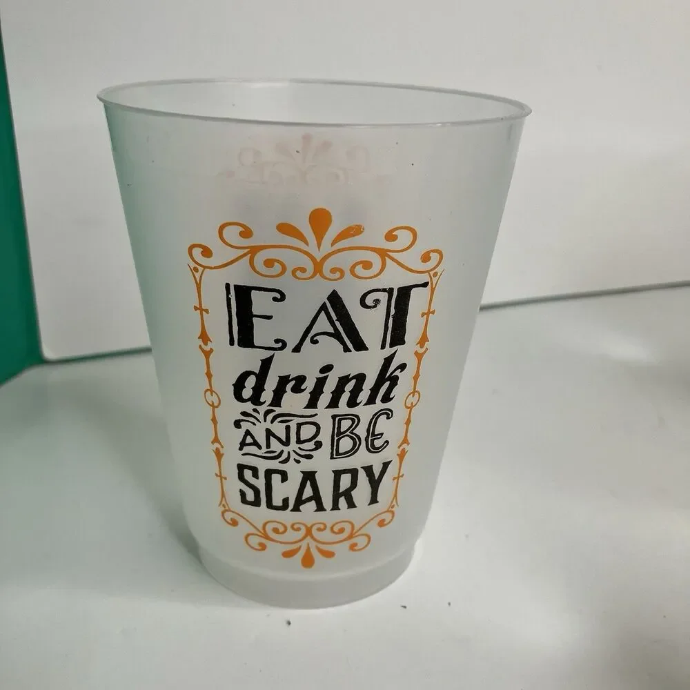 12 Eat Drink And Be Scary Halloween Party Plastic Cups Set Decor Reusable